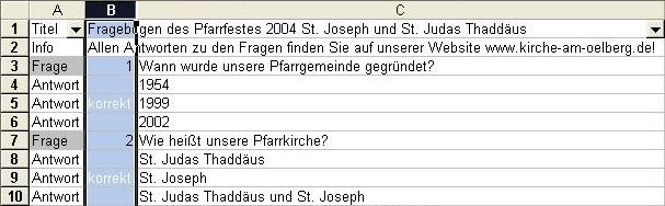 Interne Darstellung des Fragebogens